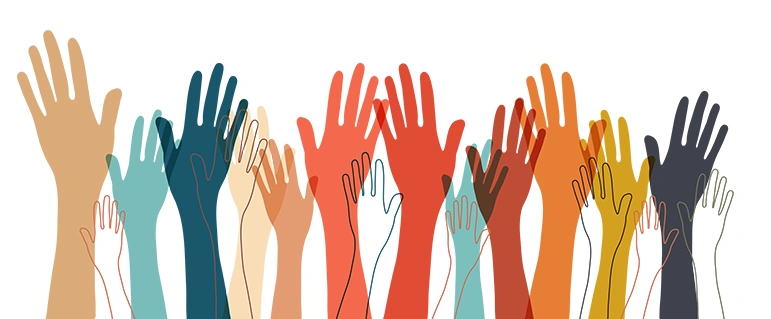 raised multi coloured hands